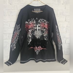 Songs Of Freedom Men's Black and Red Graphic Long Sleeve Shirt Size XL